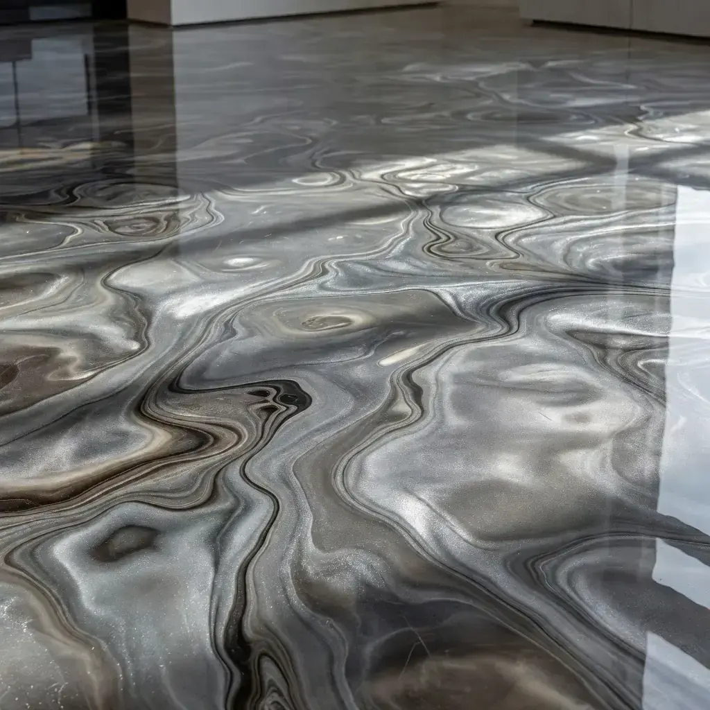 a grey and silver marbled metallic floor
